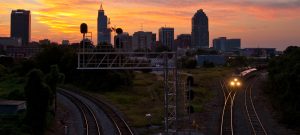 Downtown Raleigh Skyline with Rail Road Tracks
